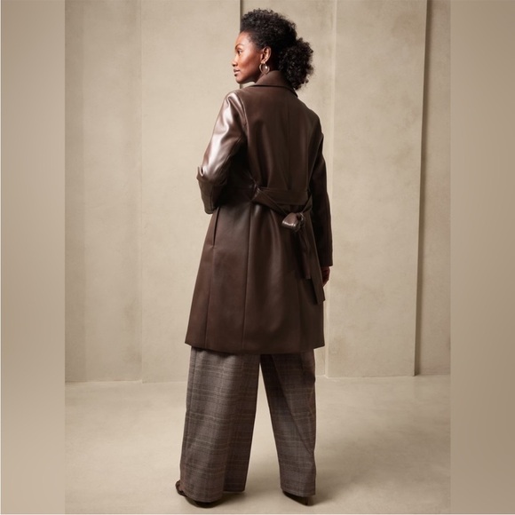 Brown Leather Trench Coat - Picture 3 of 8